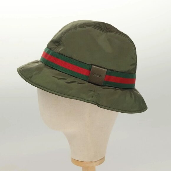 GUCCI Hat Nylon M Khaki Auth th6202 main image 8